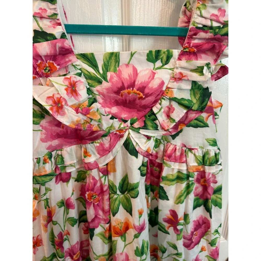 Janie and Jack Floral Dress White Pink Ruffle Tiered Button Back Summer Sundress